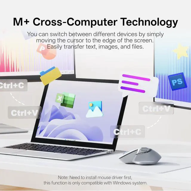 Alt view image 3 of 7 - MT760 PRO Wireless Mouse, NearLink + Bluetooth 5.0 Multi-Device, 12K DPI, 2K Polling, Ergo for Work & Gaming, 11 Programmable Buttons, On-Board Memory, Quiet Clicks, USB-C, 120 Days Battery Life
