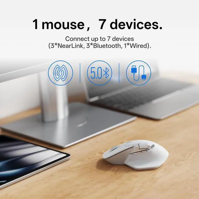 Alt view image 2 of 7 - MT760 PRO Wireless Mouse, NearLink + Bluetooth 5.0 Multi-Device, 12K DPI, 2K Polling, Ergo for Work & Gaming, 11 Programmable Buttons, On-Board Memory, Quiet Clicks, USB-C, 120 Days Battery Life