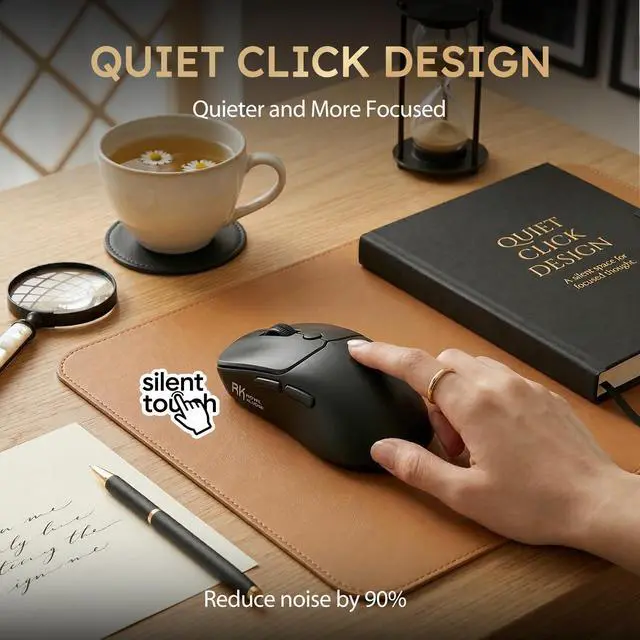 Alt view image 3 of 7 - MO1 Wireless Mouse, 55g Ultra-Lightweight Computer Mice, 6 Programmable Buttons, Quiet Click, 2.4GHz/Bluetooth/Wired, 6000 DPI Optical Sensor, Black