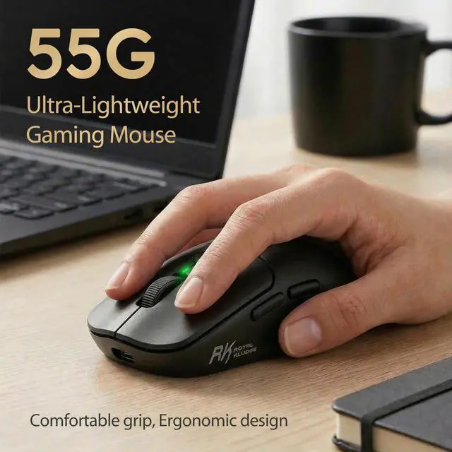 Alt view image 4 of 7 - MO1 Wireless Mouse, 55g Ultra-Lightweight Computer Mice, 6 Programmable Buttons, Quiet Click, 2.4GHz/Bluetooth/Wired, 6000 DPI Optical Sensor, Black
