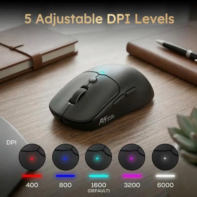 Alt view image 6 of 7 - MO1 Wireless Mouse, 55g Ultra-Lightweight Computer Mice, 6 Programmable Buttons, Quiet Click, 2.4GHz/Bluetooth/Wired, 6000 DPI Optical Sensor, Black