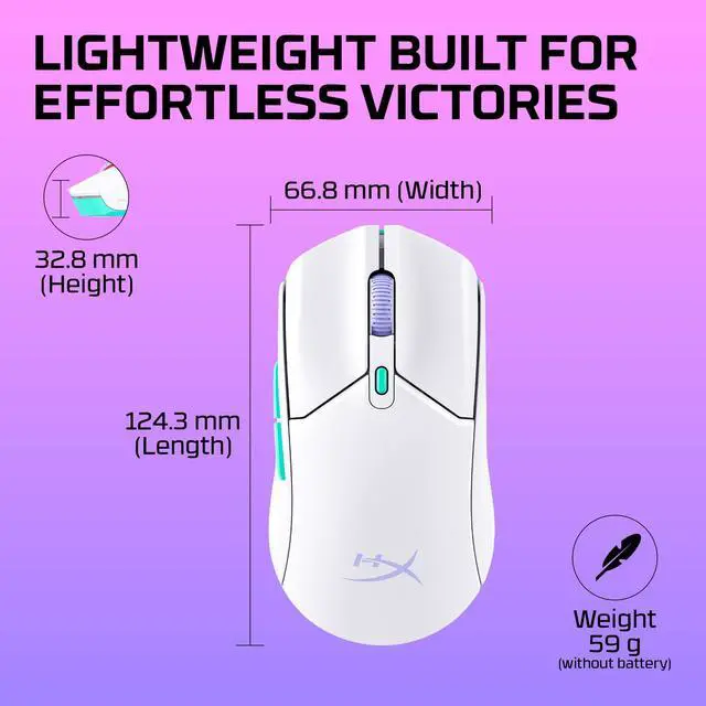 Alt view image 3 of 7 - Pulsefire Haste 2 Core Wireless Gaming Mouse for PC, Long Battery Life, Lightweight, Custom Core Sensor, Dual Wireless Connectivity, White
