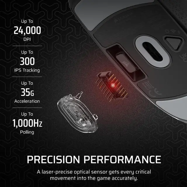 Alt view image 4 of 7 - M55 Wireless Lightweight FPS Gaming Mouse 2.4GHz & Bluetooth 24,000 DPI Long-Lasting Battery Life Six Programmable Buttons Textured Side Grips Black