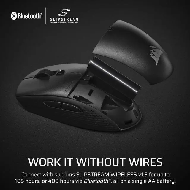 Alt view image 5 of 7 - M55 Wireless Lightweight FPS Gaming Mouse 2.4GHz & Bluetooth 24,000 DPI Long-Lasting Battery Life Six Programmable Buttons Textured Side Grips Black