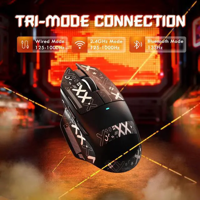 Alt view image 2 of 6 - V6 65g Superlight Wireless Gaming Mouse with Magnetic Charging Dock,BT/2.4GHz Wireless/Wired Mouse 1K Polling,PixArt PAW3311 Sensor,25000DPI,Tape,Office Gamer Mice for PC/Win/Mac(Black)