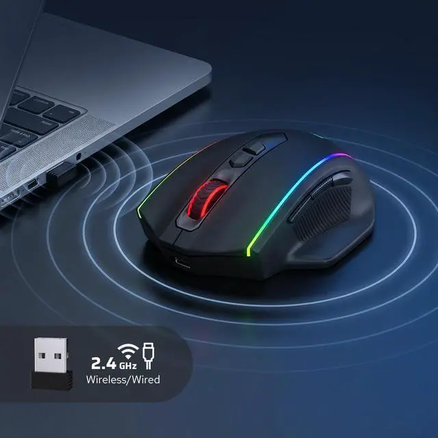 Alt view image 4 of 7 - M686 Wireless Gaming Mouse, 16000 DPI Wired/Wireless Gamer Mouse with Professional Sensor, 45-Hour Reliable Power Capacity, Customizable Macro and RGB Backlight for PC/Mac/Laptop