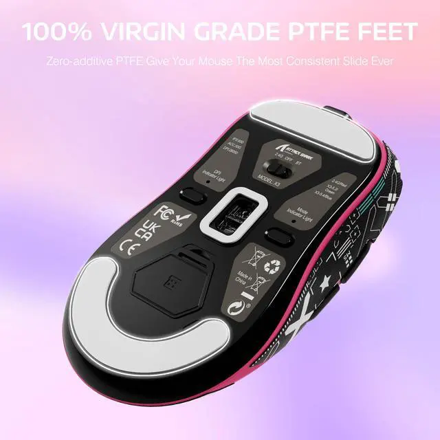 Alt view image 6 of 7 - X3 Lightweight Wireless Gaming Mouse with Tri-Mode 2.4G/USB-C Wired/Bluetooth,Up to 26K DPI,PAW3395 Optical Sensor,Kailh GM8.0 Switch,5 programmable Buttons for PC/Mac(Berry Red+Stickers)