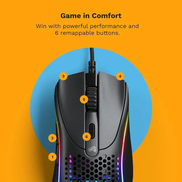Alt view image 3 of 7 - Gaming - Superlight Wired PC Gaming Mouse with Honeycomb Shell, 6 Programmable Buttons, RGB Lighting & PTFE Skates - Model D 2, Matte Black