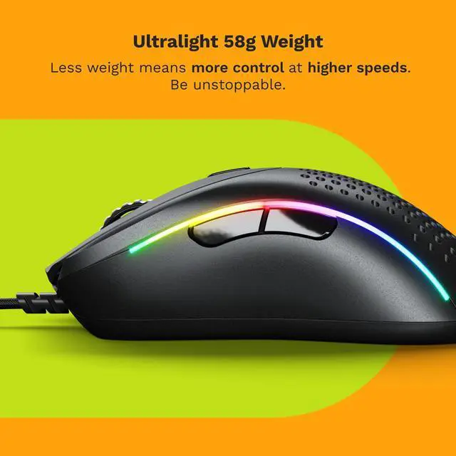 Alt view image 4 of 7 - Gaming - Superlight Wired PC Gaming Mouse with Honeycomb Shell, 6 Programmable Buttons, RGB Lighting & PTFE Skates - Model D 2, Matte Black