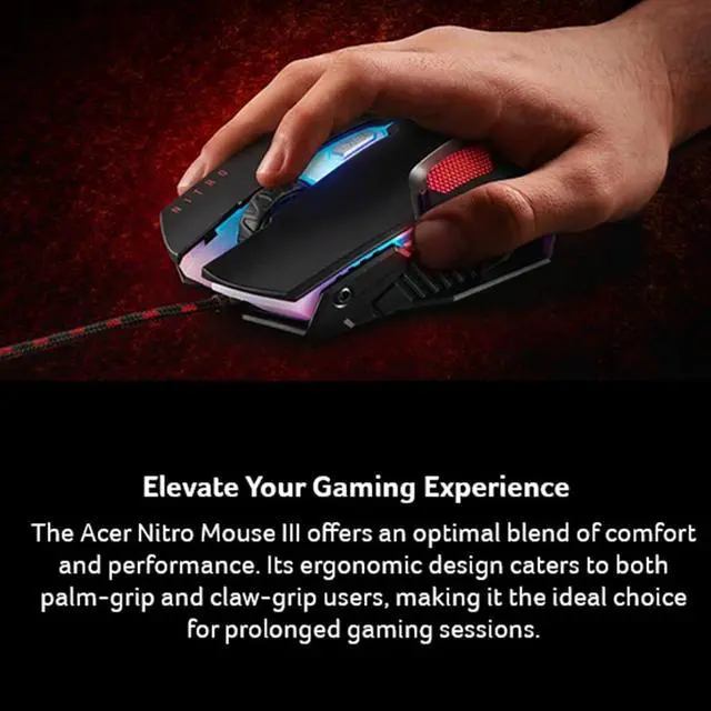 Alt view image 2 of 7 - Nitro Gaming Mouse III | RGB Wired Gaming Mouse | 6 Buttons | Adjustable DPI (8007200) | Ergonomic Design | Plug & Play for Gamers & Students, Casual Gaming & PC Setup Upgrade
