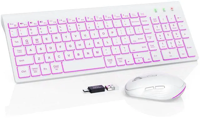 Main image of Wireless Keyboard and Mouse Combo Backlit - Compact Quiet Keyboard with RGB Mouse, Rechargeable, Slim, Sleep Mode, Portable Cordless Keyboard Mouse Set for Mac, Windows, Laptop (Polar White)