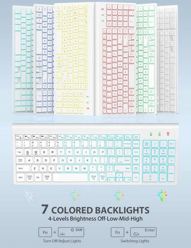 Alt view image 2 of 7 - Wireless Keyboard and Mouse Combo Backlit - Compact Quiet Keyboard with RGB Mouse, Rechargeable, Slim, Sleep Mode, Portable Cordless Keyboard Mouse Set for Mac, Windows, Laptop (Polar White)