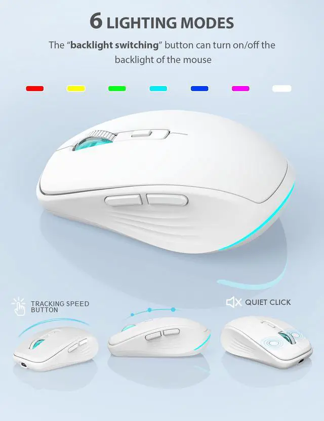 Alt view image 6 of 7 - Wireless Keyboard and Mouse Combo Backlit - Compact Quiet Keyboard with RGB Mouse, Rechargeable, Slim, Sleep Mode, Portable Cordless Keyboard Mouse Set for Mac, Windows, Laptop (Polar White)
