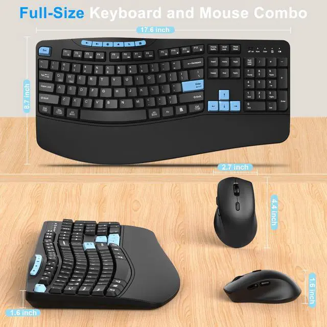 Alt view image 7 of 7 - Wireless Keyboard and Mouse Combo, Ergonomic Keyboard with 6 Multimedia Keys, 2.4G Full Size Keyboard with Wrist Rest, 3-Level DPI Wireless Silent Mouse with 6-Buttons, for Windows (Blue Black)