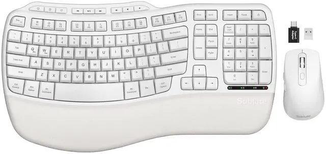 Main image of White Ergonomic Wireless Keyboard and Mouse Combo, 2.4G Full Size Ergo Wave Key Board with Cushioned Plam Rest, Natural Typing, 3 DPI Adjustable Silent Mouse for Computer/Laptop/Windows/Mac