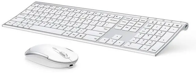 Main image of Wireless Keyboard and Mouse, 2.4GHz Rechargeable Compact Quiet Full-Size Keyboard and Mouse Combo with Nano USB Receiver for Windows, Laptop, PC, Notebook-White Silver