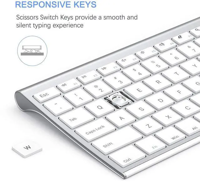 Alt view image 4 of 7 - Wireless Keyboard and Mouse, 2.4GHz Rechargeable Compact Quiet Full-Size Keyboard and Mouse Combo with Nano USB Receiver for Windows, Laptop, PC, Notebook-White Silver