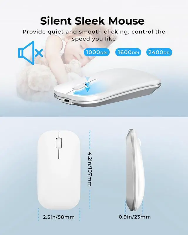 Alt view image 5 of 7 - Wireless Bluetooth Keyboard and Mouse Combo, SKM64-3 Rechargeable Slim Quiet Keyboard Mouse, 3 Multi-Device Connection, Compatible for Windows 11/10 PC Laptop Mac MacBook iPad, White Silver