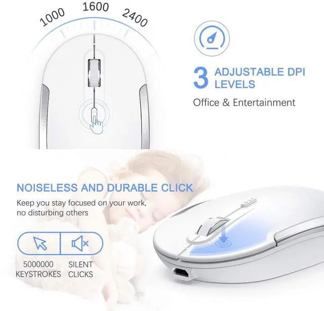 Alt view image 5 of 7 - Wireless Keyboard and Mouse, 2.4GHz Rechargeable Compact Quiet Full-Size Keyboard and Mouse Combo with Nano USB Receiver for Windows, Laptop, PC, Notebook-White Silver