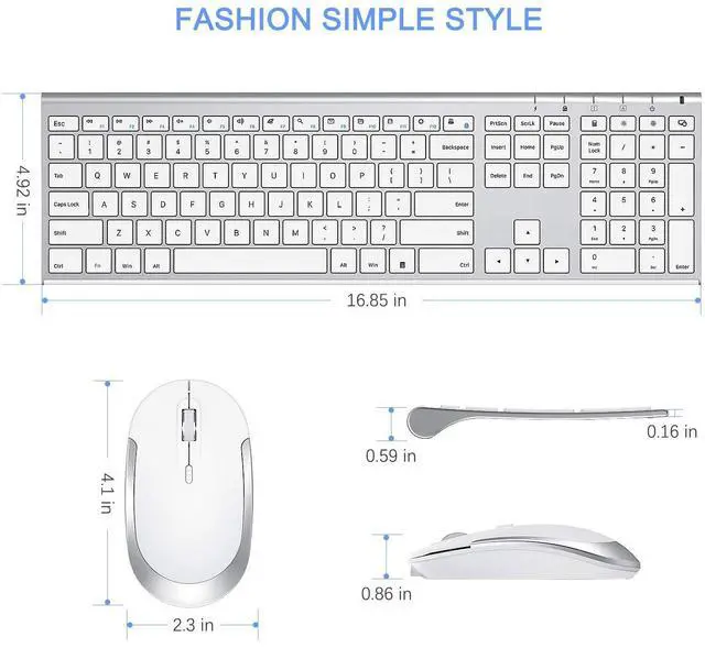 Alt view image 6 of 7 - Wireless Keyboard and Mouse, 2.4GHz Rechargeable Compact Quiet Full-Size Keyboard and Mouse Combo with Nano USB Receiver for Windows, Laptop, PC, Notebook-White Silver
