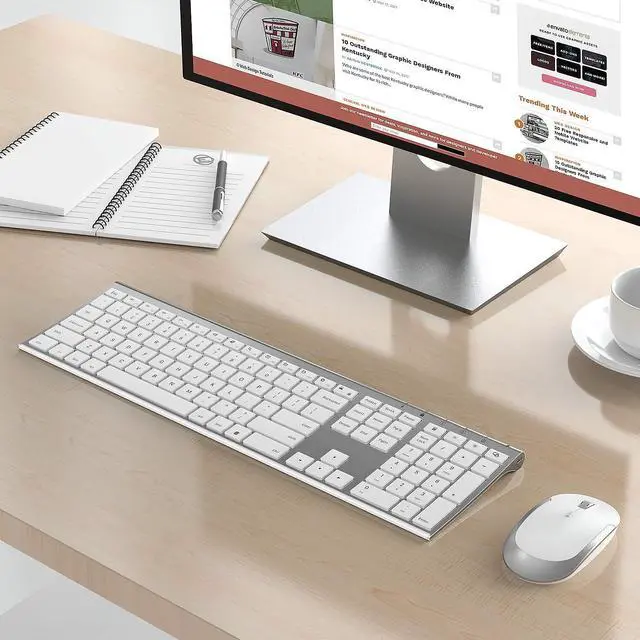 Alt view image 7 of 7 - Wireless Keyboard and Mouse, 2.4GHz Rechargeable Compact Quiet Full-Size Keyboard and Mouse Combo with Nano USB Receiver for Windows, Laptop, PC, Notebook-White Silver