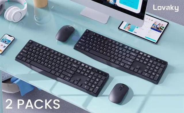 Alt view image 2 of 5 - Wireless Keyboard and Mouse Combo, 2.4G Full-Sized Ergonomic Keyboard, 3 DPI Adjustable Cordless USB Mouse, Quiet Click for Computer/Laptop/Windows/Mac (2 Pack, Black)