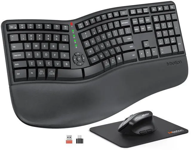Main image of Ergonomic Keyboard and Mouse, Wireless Keyboard with Vertical Mouse, Split Curved Keyboard with Wrist Rest, Natural Typing USB Receiver Rechargeable Full Size, Windows/Mac/PC/Laptop, Large
