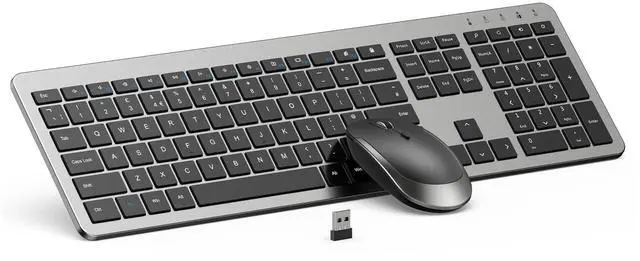 Main image of Wireless Keyboard and Mouse Combo - Full Size Slim Thin Wireless Keyboard Mouse with Numeric Keypad 2.4G Stable Connection Adjustable DPI (Grey & Black)