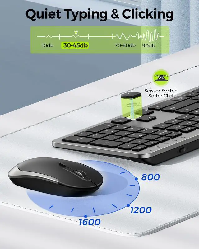 Alt view image 2 of 7 - Wireless Keyboard and Mouse Combo - Full Size Slim Thin Wireless Keyboard Mouse with Numeric Keypad 2.4G Stable Connection Adjustable DPI (Grey & Black)