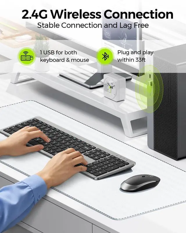 Alt view image 4 of 7 - Wireless Keyboard and Mouse Combo - Full Size Slim Thin Wireless Keyboard Mouse with Numeric Keypad 2.4G Stable Connection Adjustable DPI (Grey & Black)