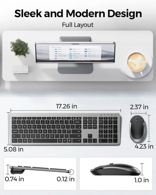 Alt view image 6 of 7 - Wireless Keyboard and Mouse Combo - Full Size Slim Thin Wireless Keyboard Mouse with Numeric Keypad 2.4G Stable Connection Adjustable DPI (Grey & Black)