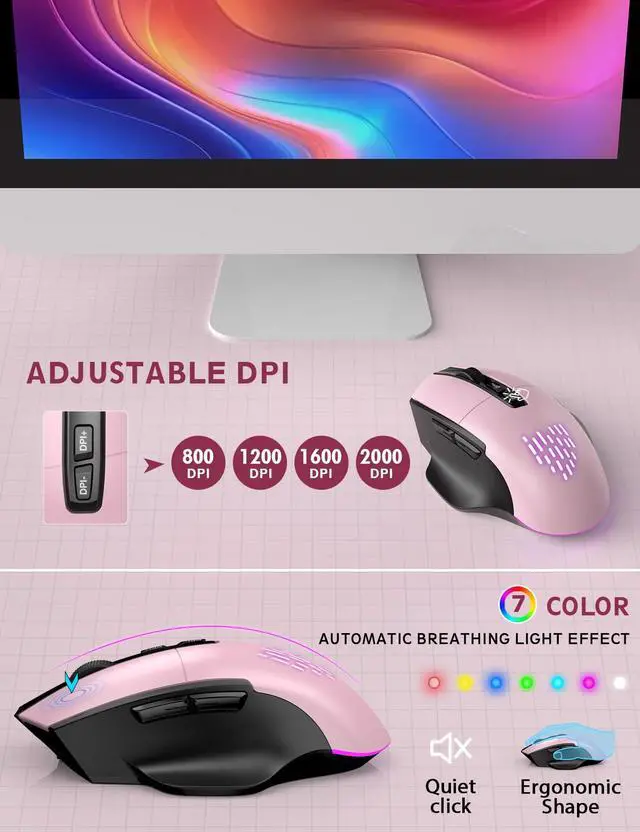 Alt view image 4 of 7 - Wireless Keyboard and Mouse Backlits, Wrist Rest, LED Mouse, Rechargeable Ergonomic Keyboard with Phone Holder, Silent Light Up Combo for Computer, Mac, PC, Laptop, Chromebook (Rose Gold)