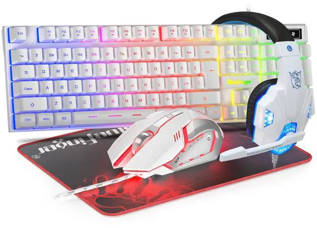 Main image of RGB Gaming Keyboard and Backlit Mouse and Headset Combo, USB Wired Backlit Keyboard, LED Gaming Mouse Set, Headset with Microphone for Laptop PC Computer Game and Work, White