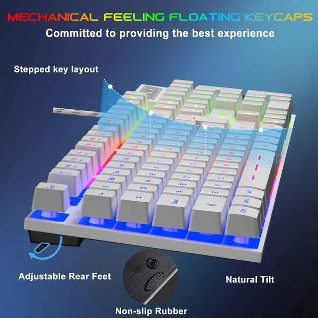 Alt view image 3 of 7 - RGB Gaming Keyboard and Backlit Mouse and Headset Combo, USB Wired Backlit Keyboard, LED Gaming Mouse Set, Headset with Microphone for Laptop PC Computer Game and Work, White