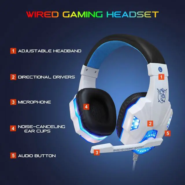 Alt view image 5 of 7 - RGB Gaming Keyboard and Backlit Mouse and Headset Combo, USB Wired Backlit Keyboard, LED Gaming Mouse Set, Headset with Microphone for Laptop PC Computer Game and Work, White