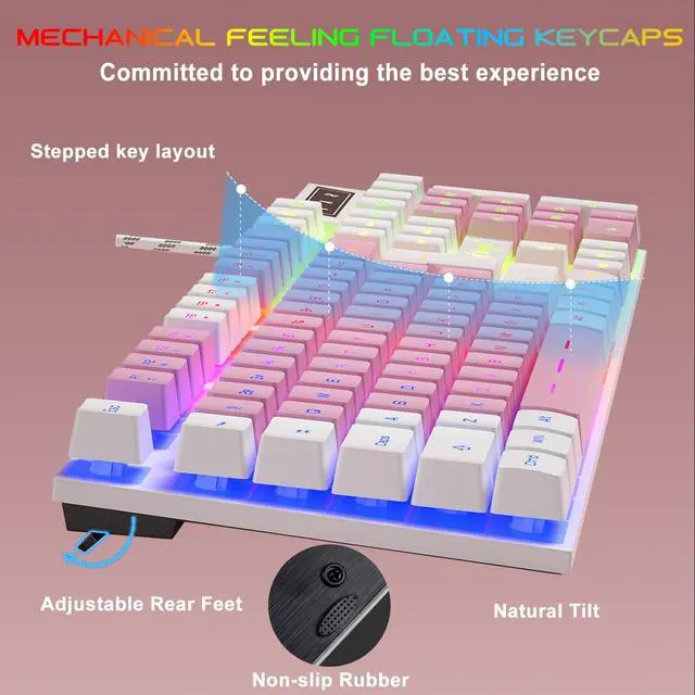 Alt view image 3 of 7 - RGB Gaming Keyboard and Backlit Mouse and Headset Combo, USB Wired Backlit Keyboard, LED Gaming Mouse Set, Headset with Microphone for Laptop PC Computer Game and Work (White & Pink)