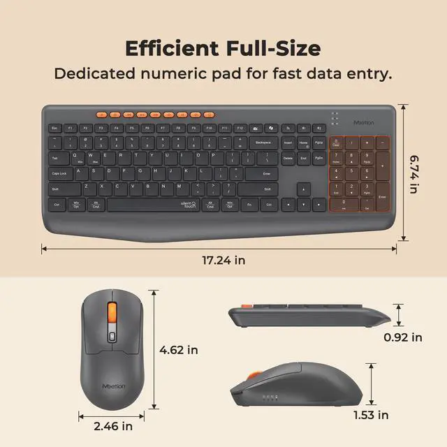 Alt view image 7 of 7 - Wireless Keyboard and Mouse, Silent Full Size Multi-Device Bluetooth Keyboard and Mouse, 9 Multimedia Hotkeys, 3200 DPI Optical Mouse, 90% Less Noise, for Windows Mac PC Desktop Laptop, Black