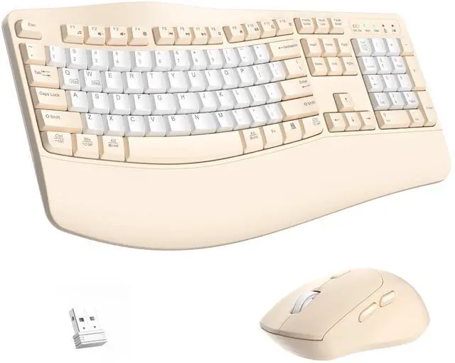 Main image of Ergonomic Wireless Keyboard and Mouse Combo, Wave Keys Keyboard with Wrist Rest for Natural Typing, 3 DPI Adjustable Ergonomic Silent Mouse for Computer/Laptop/Windows/Mac (Latte Color-B)