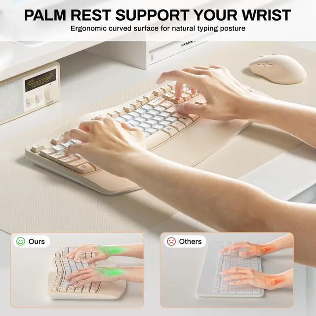 Alt view image 5 of 7 - Ergonomic Wireless Keyboard and Mouse Combo, Wave Keys Keyboard with Wrist Rest for Natural Typing, 3 DPI Adjustable Ergonomic Silent Mouse for Computer/Laptop/Windows/Mac (Latte Color-B)