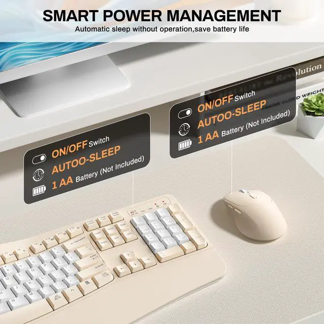 Alt view image 6 of 7 - Ergonomic Wireless Keyboard and Mouse Combo, Wave Keys Keyboard with Wrist Rest for Natural Typing, 3 DPI Adjustable Ergonomic Silent Mouse for Computer/Laptop/Windows/Mac (Latte Color-B)