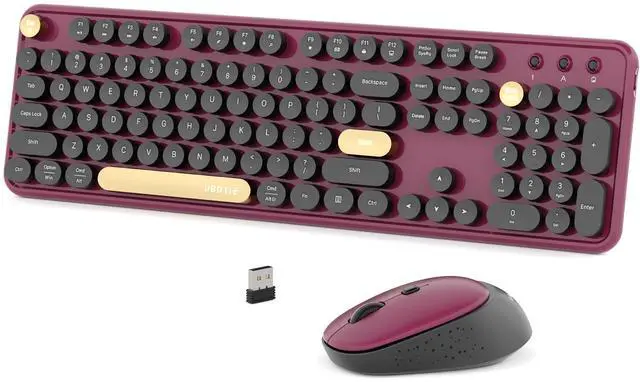 Main image of Colorful Wireless Computer Keyboards Mouse Combos, Polychrome Round Keycaps Retro PC Keyboards 2.4GHz Radio Frequency Connection with Optical Mouse(Black Claret)