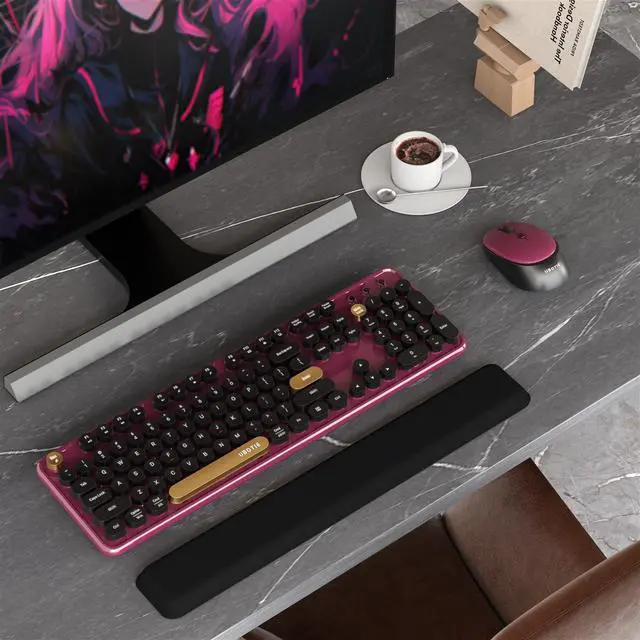 Alt view image 2 of 6 - Colorful Wireless Computer Keyboards Mouse Combos, Polychrome Round Keycaps Retro PC Keyboards 2.4GHz Radio Frequency Connection with Optical Mouse(Black Claret)
