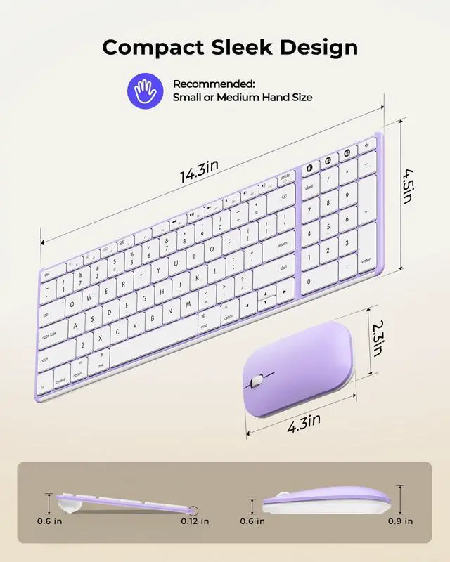 Alt view image 6 of 7 - Bluetooth Keyboard and Mouse Combo for Mac, SKM64-2 Rechargeable Silent Wireless Keyboard Mouse Compact Slim, 3 Multi-Device Connection, Compatible for Mac MacBook Pro/Air iPad, White Purple