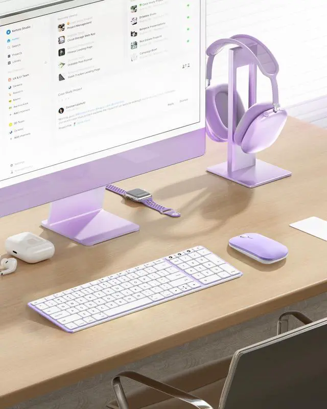 Alt view image 7 of 7 - Bluetooth Keyboard and Mouse Combo for Mac, SKM64-2 Rechargeable Silent Wireless Keyboard Mouse Compact Slim, 3 Multi-Device Connection, Compatible for Mac MacBook Pro/Air iPad, White Purple