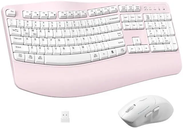 Main image of Ergonomic Wireless Keyboard and Mouse Combo, Wave Keys Keyboard with Wrist Rest for Natural Typing, 3 DPI Adjustable Ergonomic Silent Mouse for Computer/Laptop/Windows/Mac (Pink)