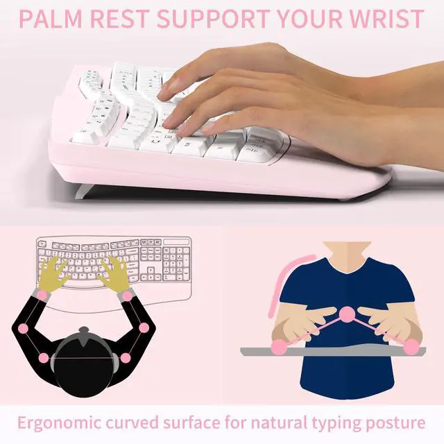 Alt view image 3 of 7 - Ergonomic Wireless Keyboard and Mouse Combo, Wave Keys Keyboard with Wrist Rest for Natural Typing, 3 DPI Adjustable Ergonomic Silent Mouse for Computer/Laptop/Windows/Mac (Pink)