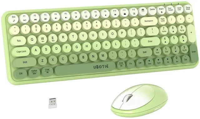 Main image of Wireless Keyboards and Mouse Combos, Colorful Gradient Rainbow Colored Retro Typewriter Flexible Keyboard, 2.4GHz Connection and Optical Mouse(Green Gradient)