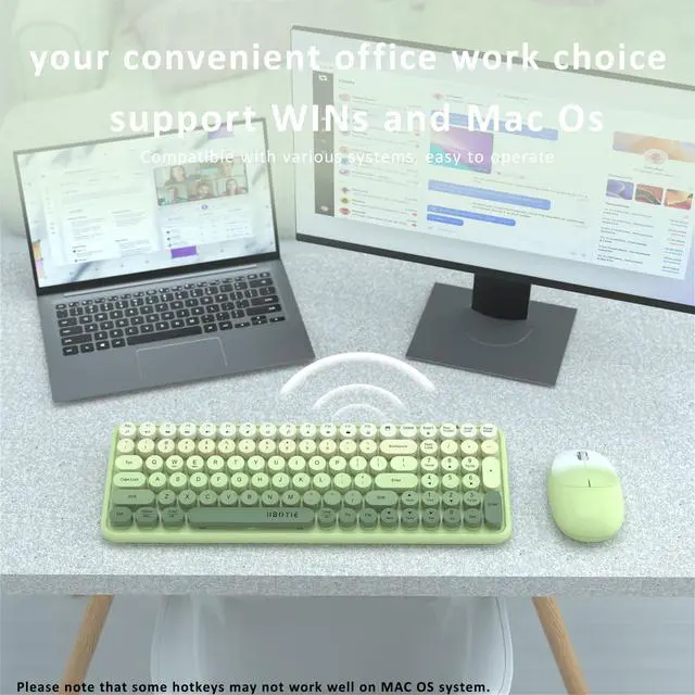 Alt view image 3 of 6 - Wireless Keyboards and Mouse Combos, Colorful Gradient Rainbow Colored Retro Typewriter Flexible Keyboard, 2.4GHz Connection and Optical Mouse(Green Gradient)