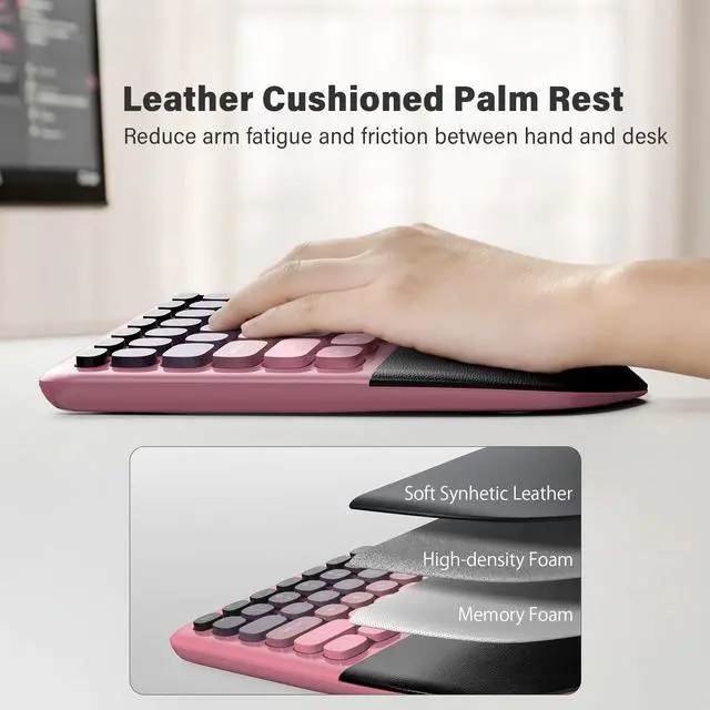 Alt view image 5 of 7 - Wireless Ergonomic Keyboard & Mouse Combo Split Curved Keyboard with Wrist Rest (All-Day Comfort) + Wireless Vertical Ergonomic Optical Mouse, Compatible with PC/Laptop/Desktop- Pink Gradient