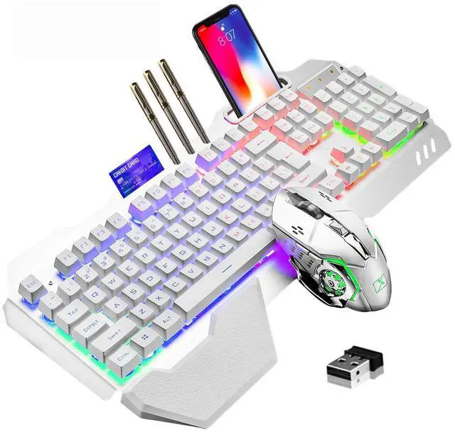 Main image of Wireless Gaming Keyboard and Mouse,RGB Backlit Rechargeable Keyboard Mouse with 5000mAh Battery Metal Panel,Removable Hand Rest Mechanical Feel Keyboard and 7 Color Gaming Mute Mouse for PC Gamers